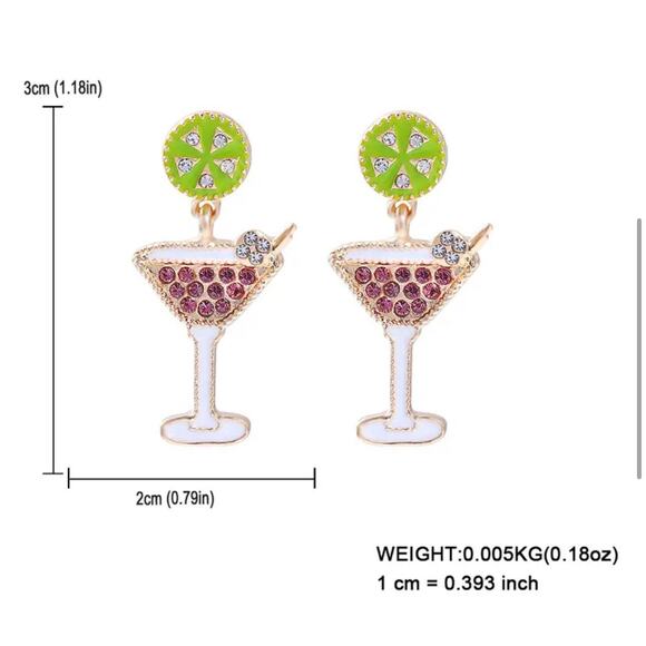 Espresso Martini Cocktail Design Glamorous Rhinestone Inlaid Dangle Earrings - Picture 3 of 3